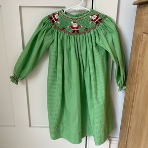 Little girls green smocked Christmas dress size 2
